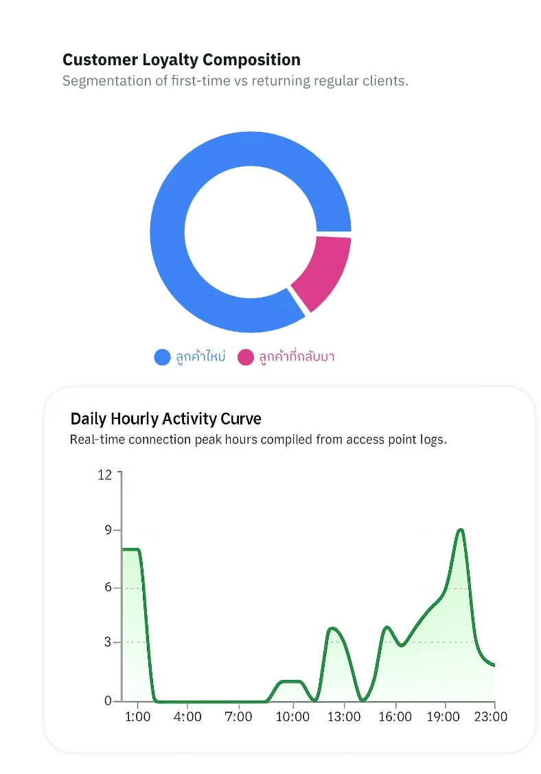 WiFi usage analytics chart showing visitor activity